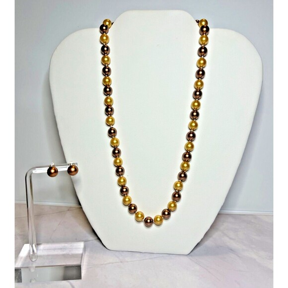 Gold/Bronze South Pacific Shell Pearls Necklace & Earring Set, (0100) - Picture 1 of 7